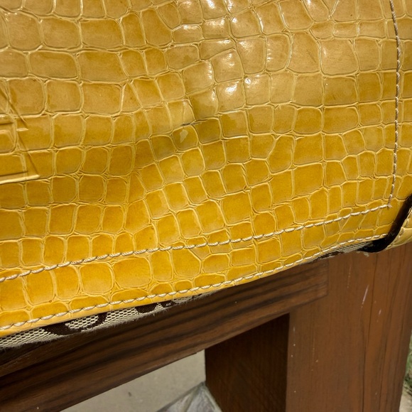 EUC Kathy Van Zeeland Vintage Yellow And Canvas Crown Pattern Shoulder Bag - Picture 9 of 13